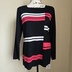 Exclusively Misook Top Womens S White Pink Stripe